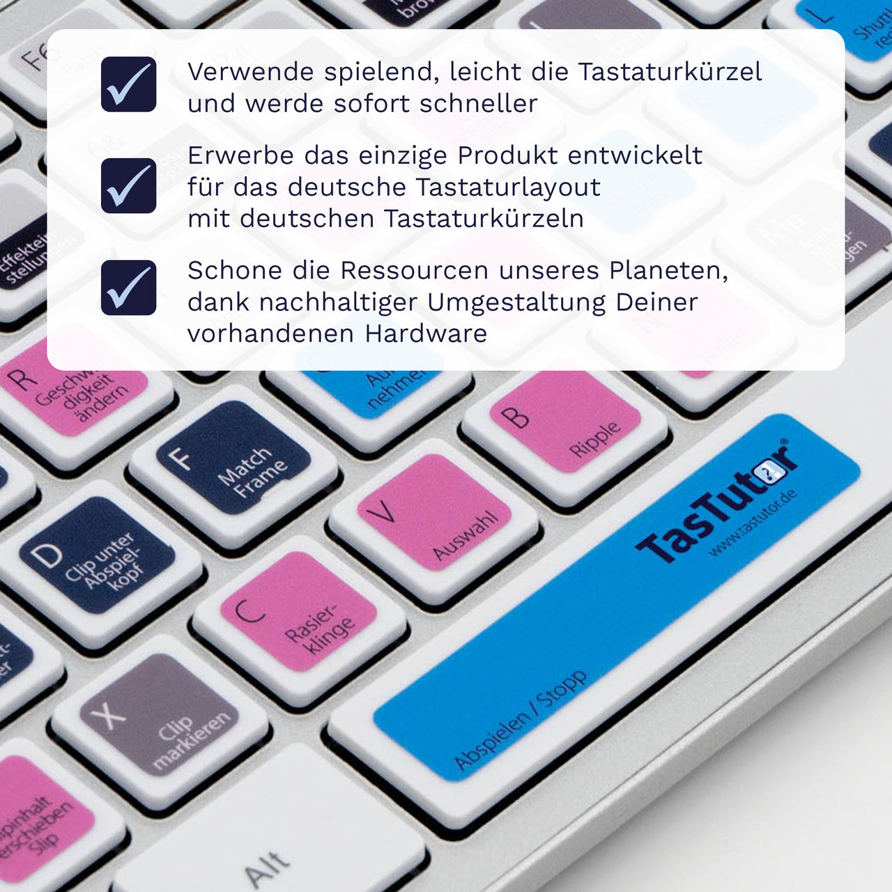 Premiere Tastaturaufkleber Nahansicht für PC/MAC mit deutschen Shortcuts/Tastaturbefehlen/Tastaturkürzeln | TasTutor