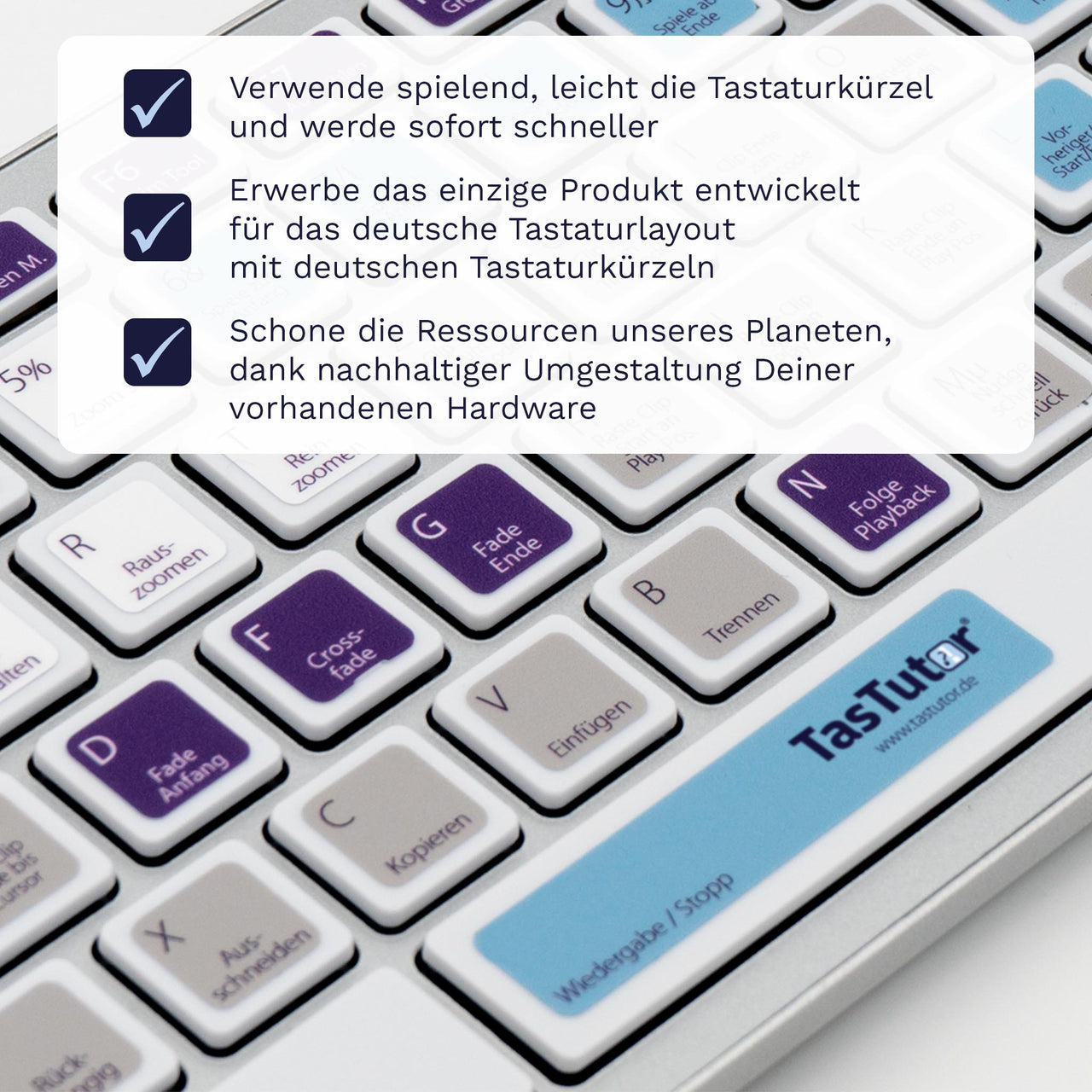 Pro Tools Tastaturaufkleber Nahansicht für PC/MAC mit deutschen Shortcuts/Tastaturbefehlen/Tastaturkürzeln | TasTutor