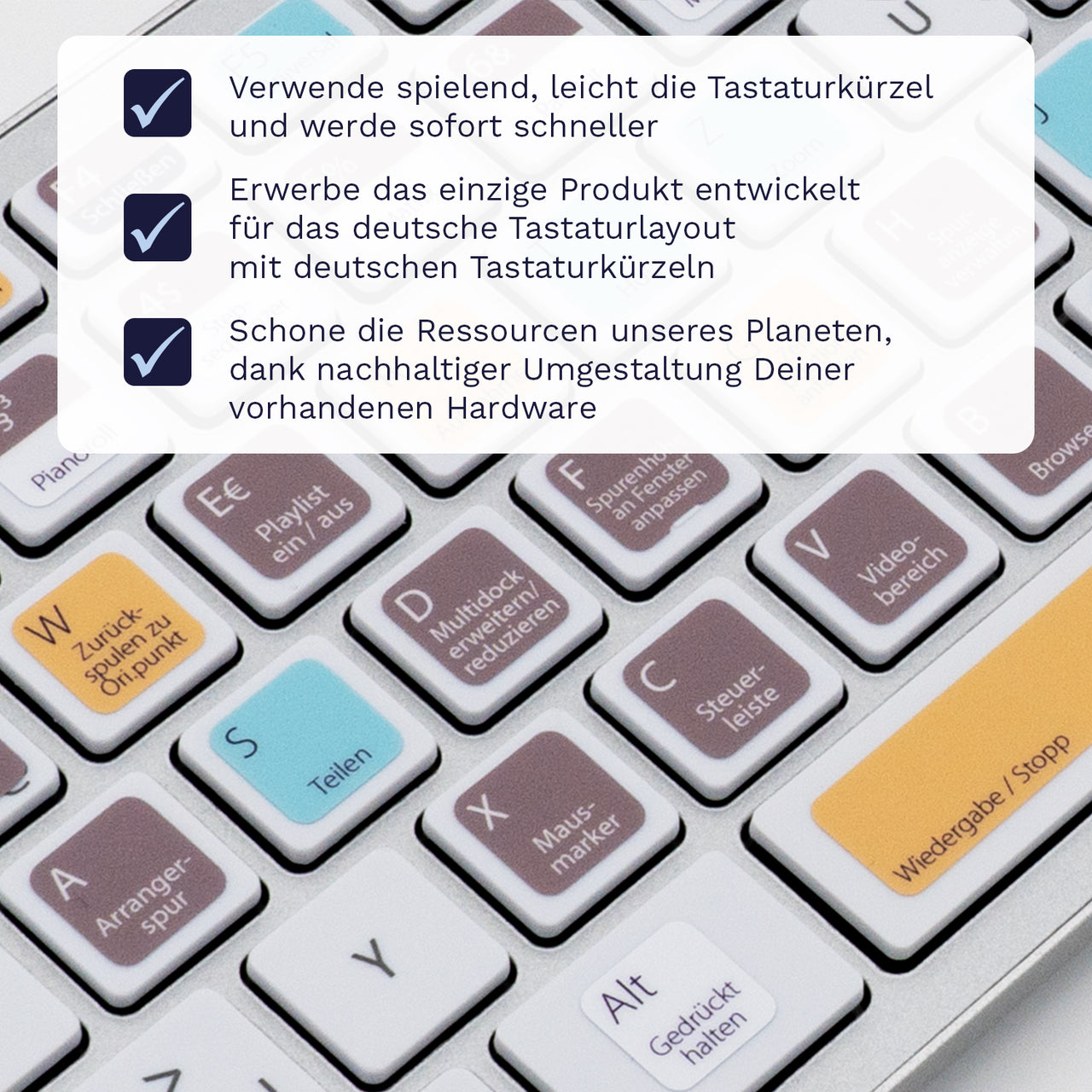 Sonar Tastaturaufkleber Nahansicht für PC/MAC mit deutschen Shortcuts/Tastaturbefehlen/Tastaturkürzeln | TasTutor