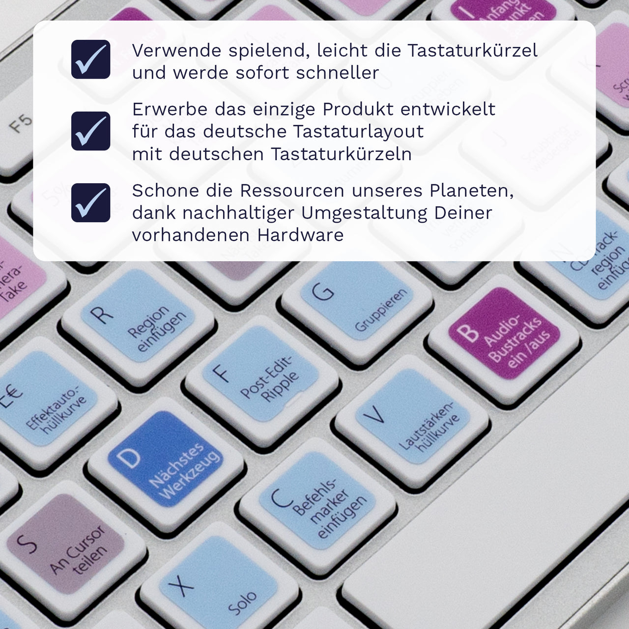 Vegas Pro Tastaturaufkleber Nahansicht für PC mit deutschen Shortcuts/Tastaturbefehlen/Tastaturkürzeln | TasTutor