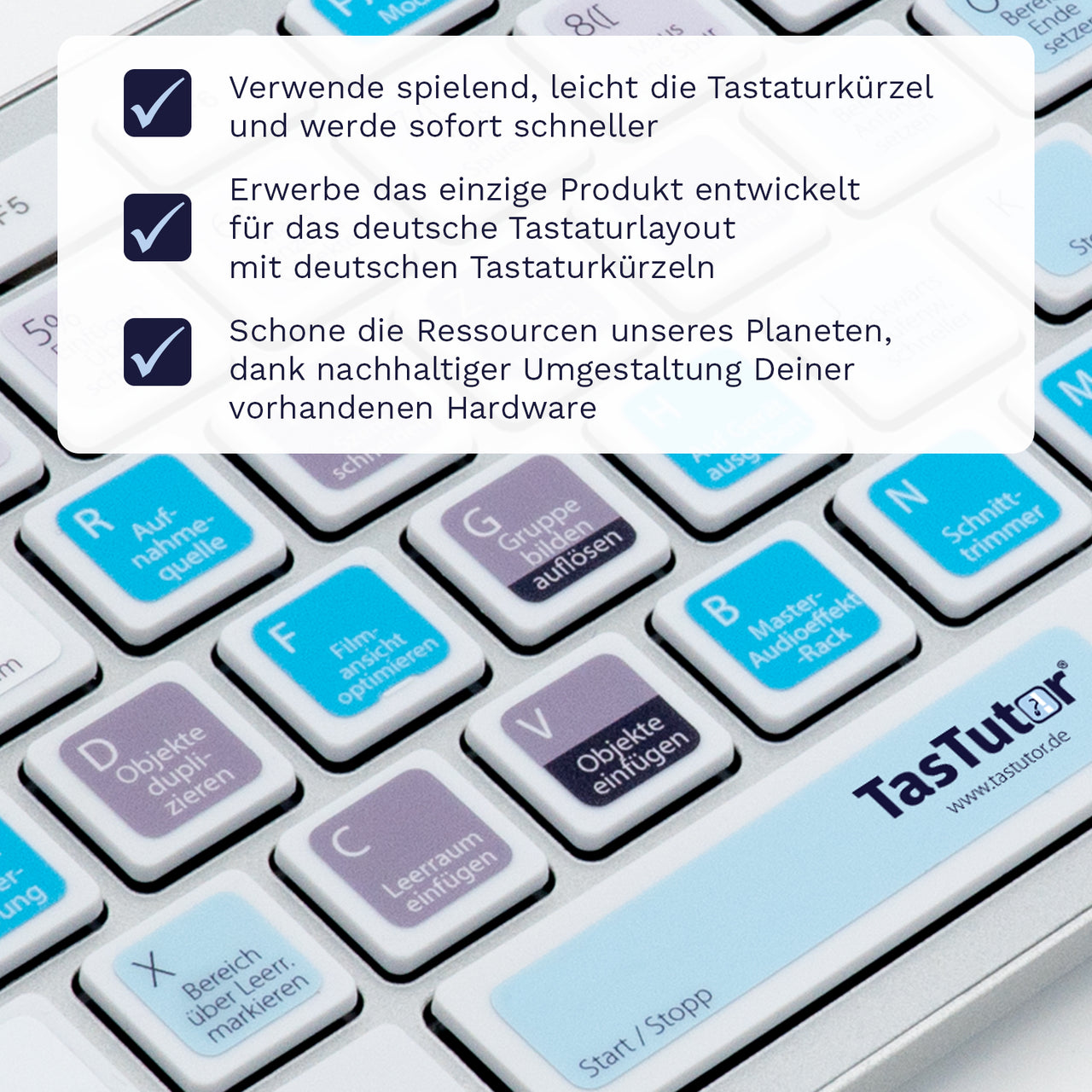 Video Deluxe Tastaturaufkleber Nahansicht für PC mit deutschen Shortcuts/Tastaturbefehlen/Tastaturkürzeln | TasTutor