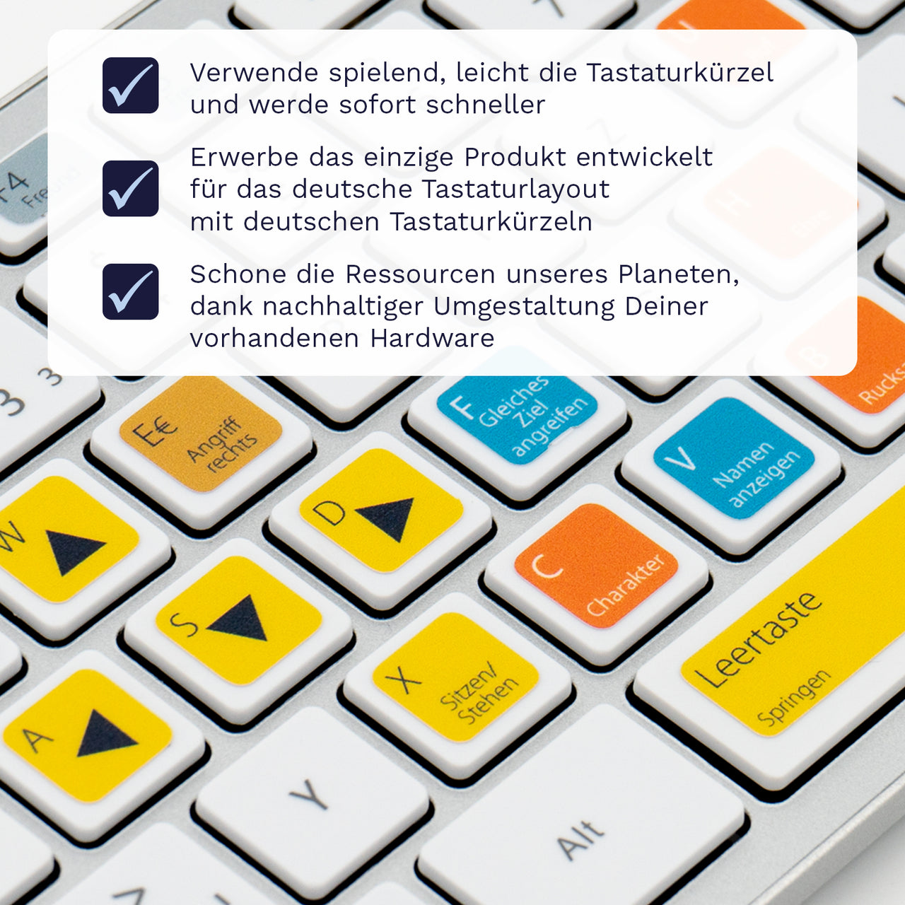 World of Warcraft Tastaturaufkleber Nahansicht für PC/MAC mit deutschen Shortcuts/Tastaturbefehlen/Tastaturkürzeln | TasTutor