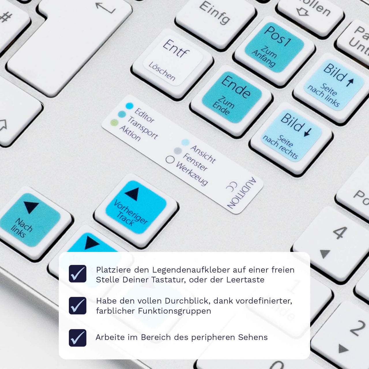 Audition Tastaturaufkleber Legendenaufkleber für PC/MAC mit deutschen Shortcuts/Tastaturbefehlen/Tastaturkürzeln | TasTutor