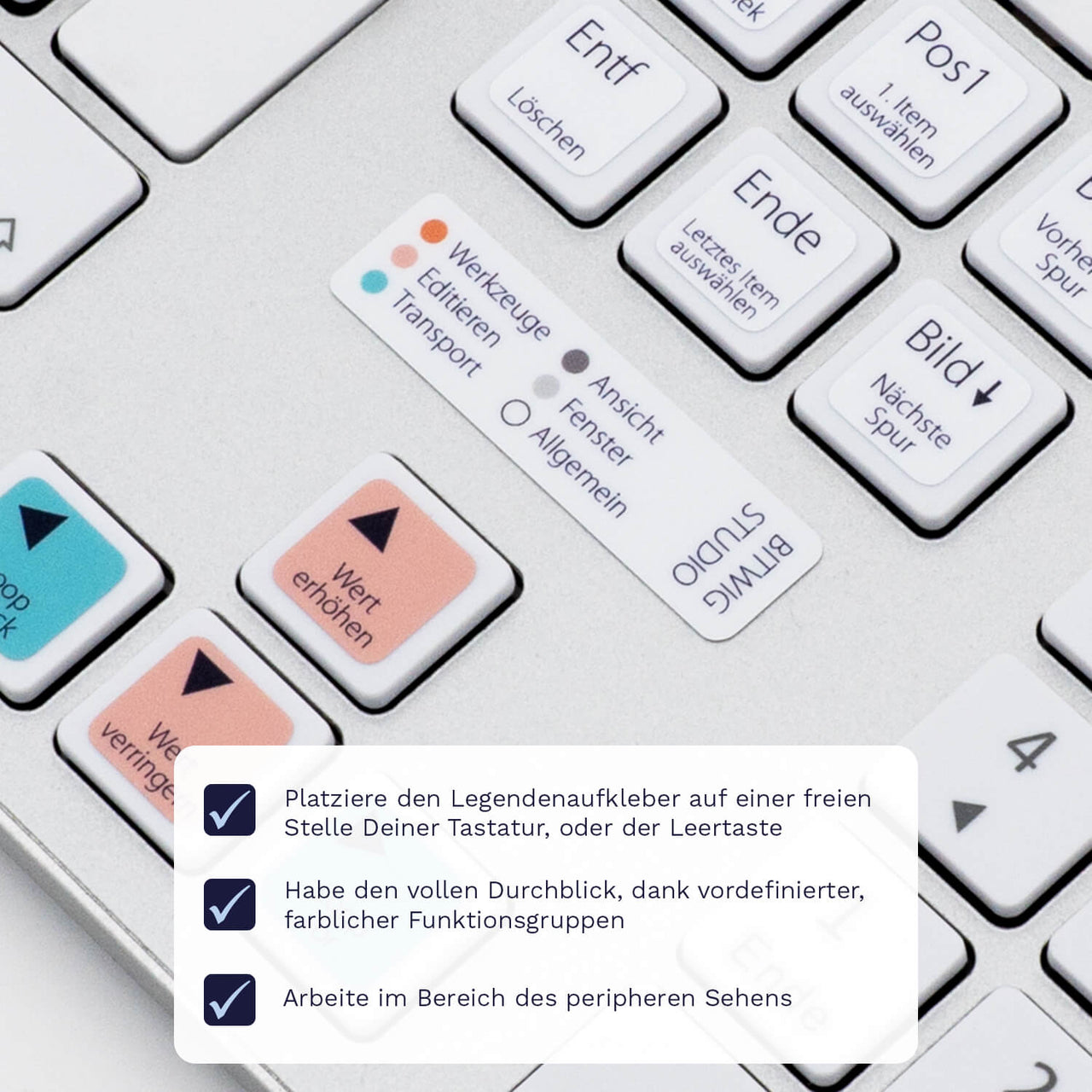 Bitwig Studio Tastaturaufkleber Legendenaufkleber für PC/MAC mit deutschen Shortcuts/Tastaturbefehlen/Tastaturkürzeln | TasTutor