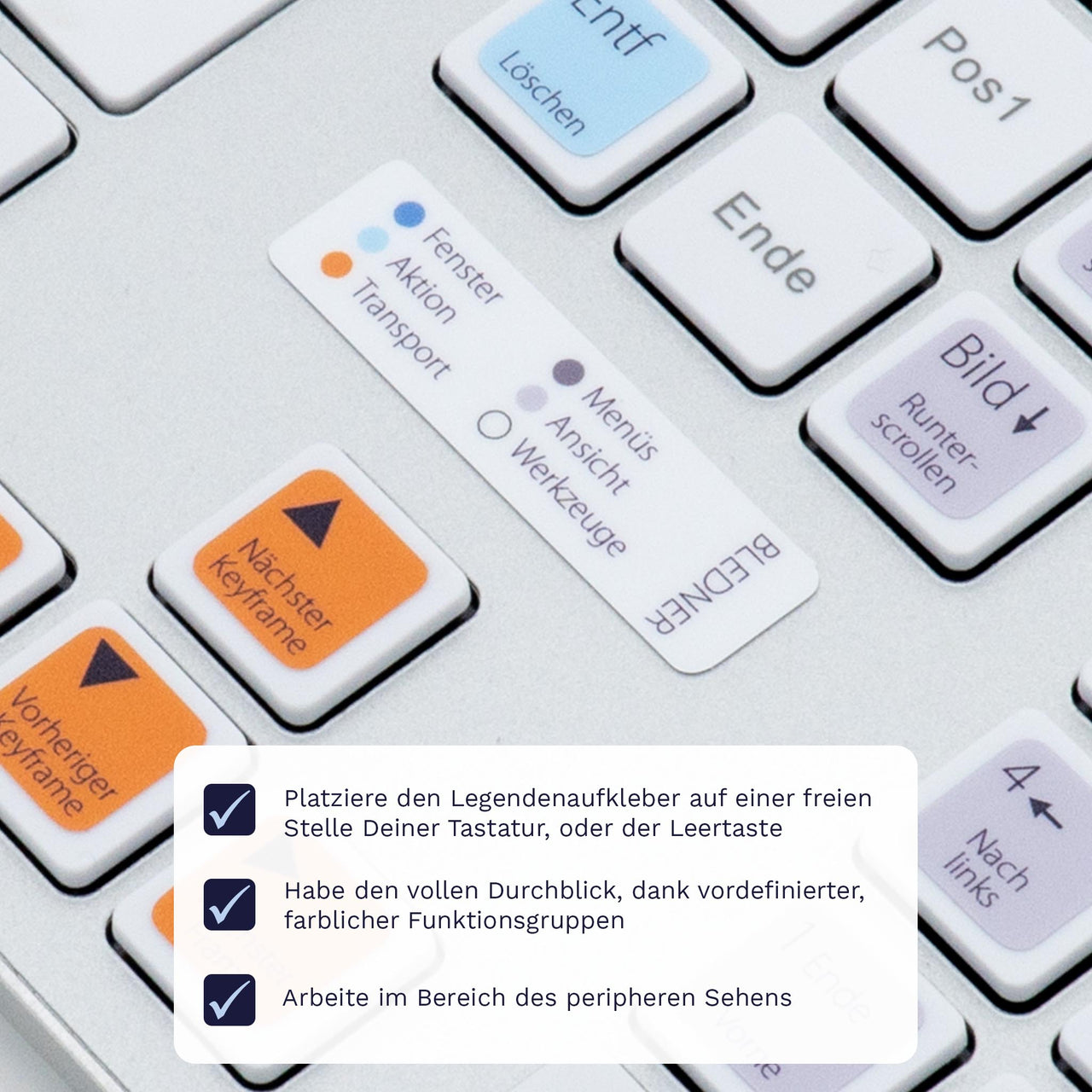 Blender Tastaturaufkleber Legendenaufkleber für PC/MAC mit deutschen Shortcuts/Tastaturbefehlen/Tastaturkürzeln | TasTutor