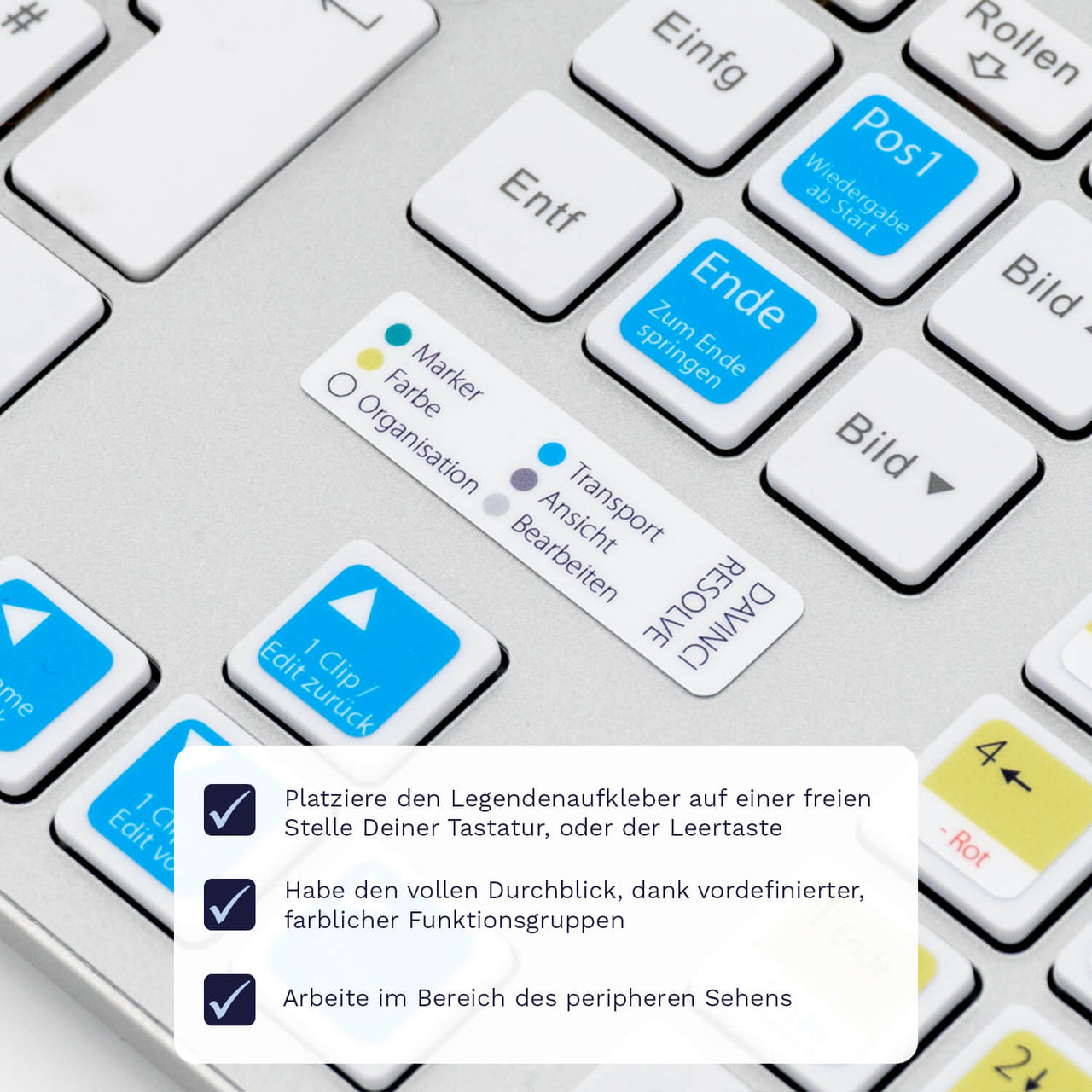 Davinci Resolve Tastaturaufkleber Legendenaufkleber für PC/MAC mit deutschen Shortcuts/Tastaturbefehlen/Tastaturkürzeln | TasTutor