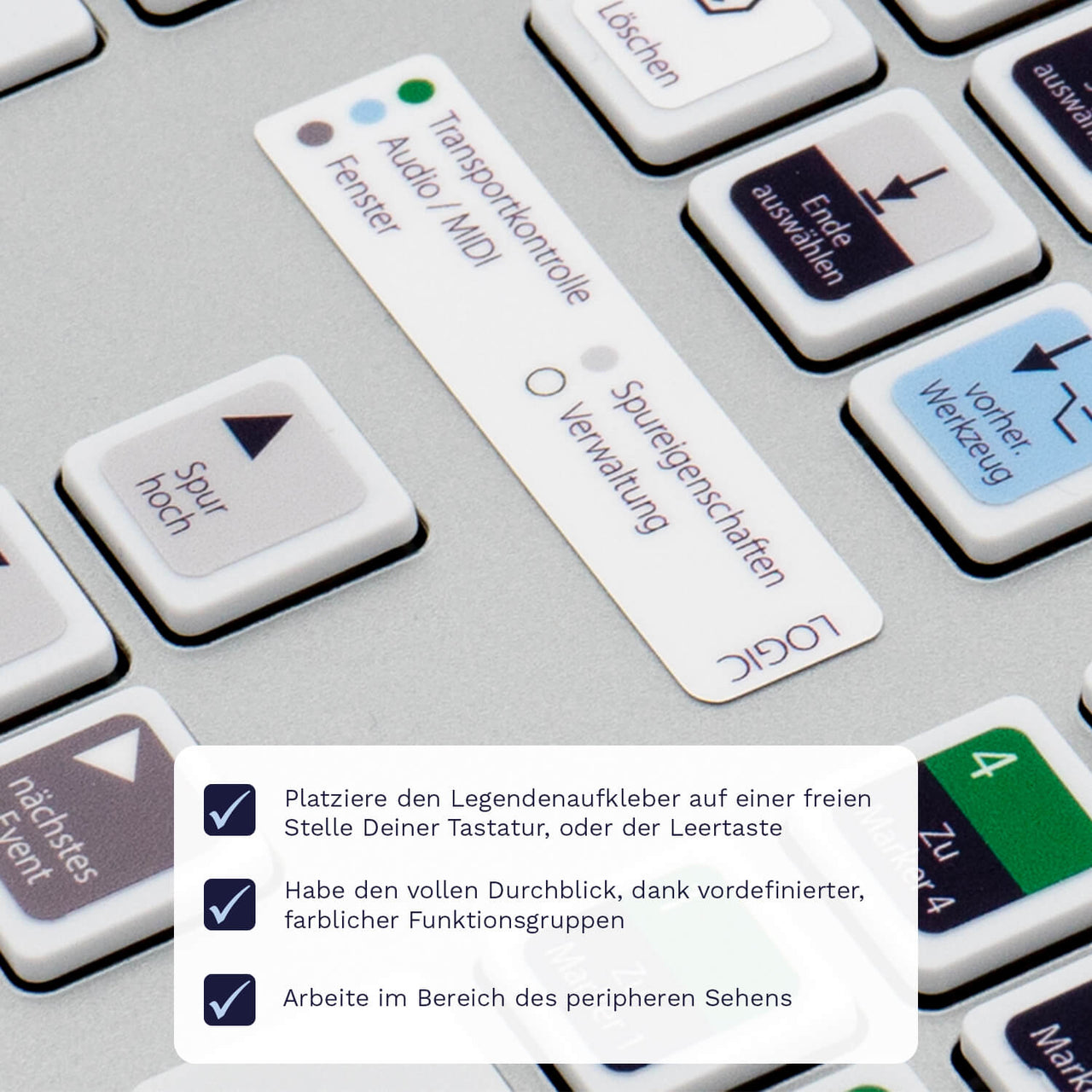 Logic Tastaturaufkleber Legendenaufkleber für MAC mit deutschen Shortcuts/Tastaturbefehlen/Tastaturkürzeln | TasTutor