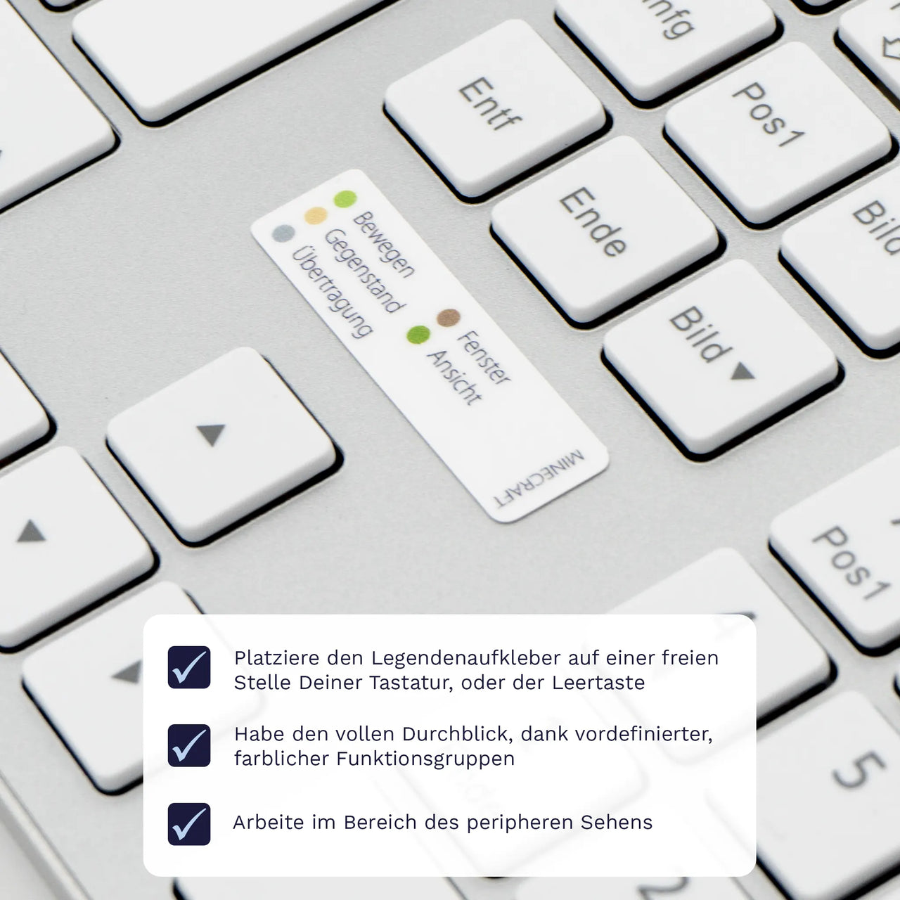 Minecraft Tastaturaufkleber Legendenaufkleber für PC/MAC mit deutschen Shortcuts/Tastaturbefehlen/Tastaturkürzeln | TasTutor