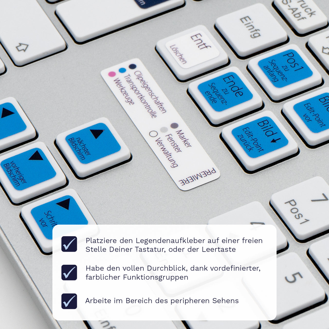 Premiere Tastaturaufkleber Legendenaufkleber für PC/MAC mit deutschen Shortcuts/Tastaturbefehlen/Tastaturkürzeln | TasTutor