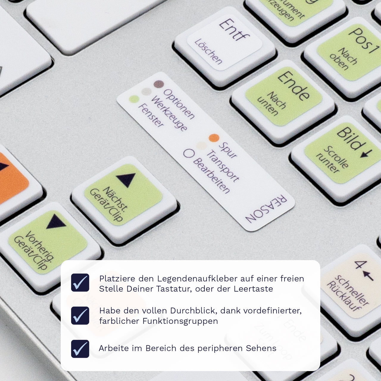 Reason Tastaturaufkleber Legendenaufkleber für PC/MAC mit deutschen Shortcuts/Tastaturbefehlen/Tastaturkürzeln | TasTutor