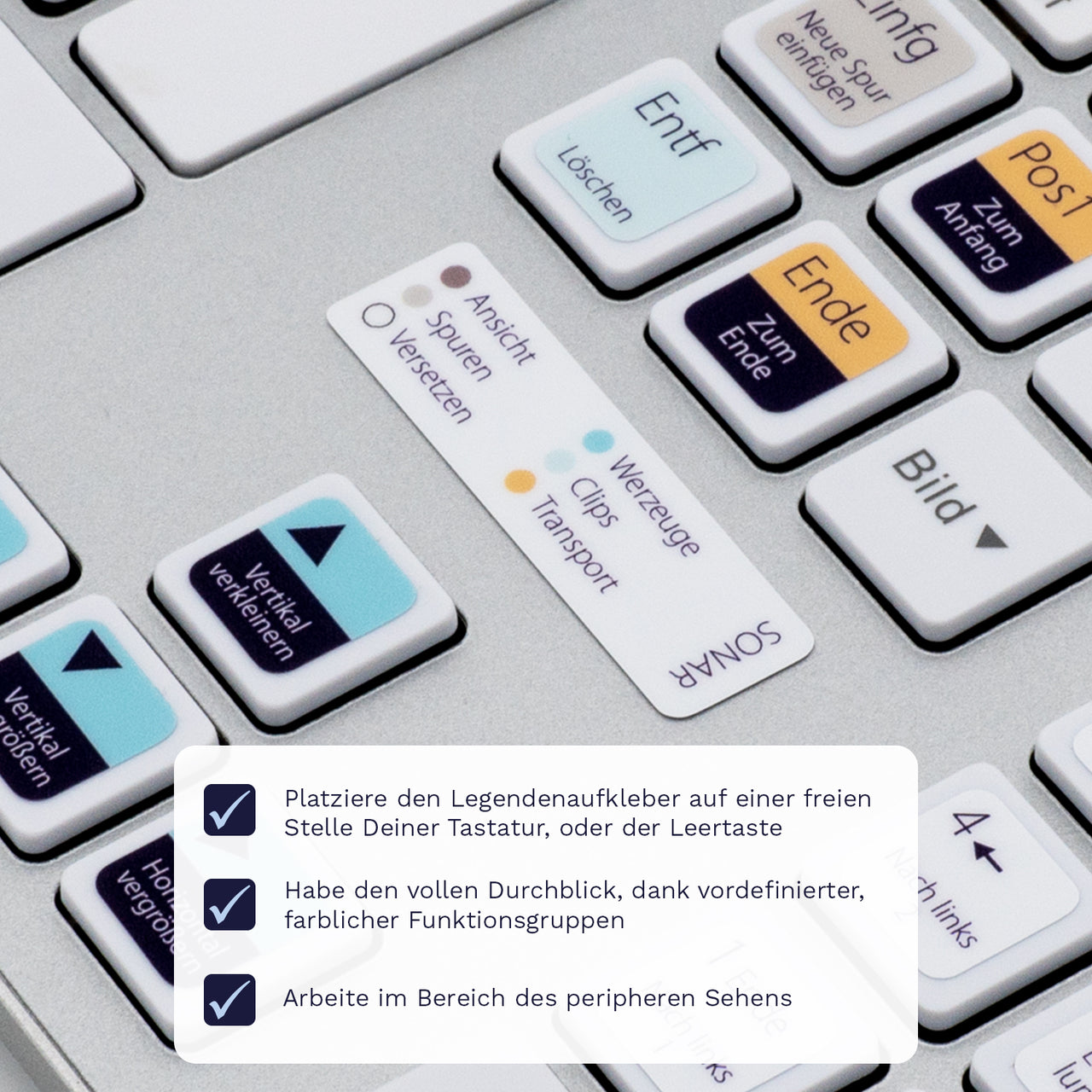 Sonar Tastaturaufkleber Legendenaufkleber für PC/MAC mit deutschen Shortcuts/Tastaturbefehlen/Tastaturkürzeln | TasTutor