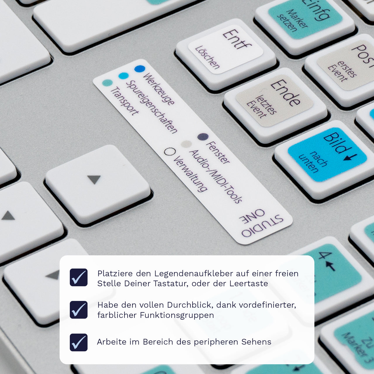 Studio One Tastaturaufkleber Aufkleber Bogen für PC/MAC mit deutschen Shortcuts/Tastaturbefehlen/Tastaturkürzeln | TasTutor