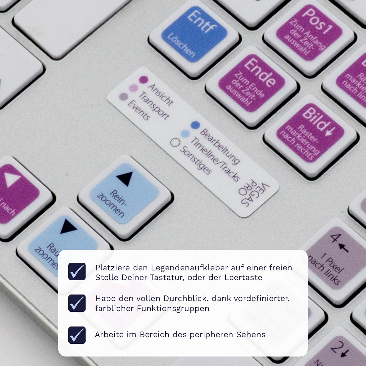 Vegas Pro Tastaturaufkleber Legendenaufkleber für PC mit deutschen Shortcuts/Tastaturbefehlen/Tastaturkürzeln | TasTutor