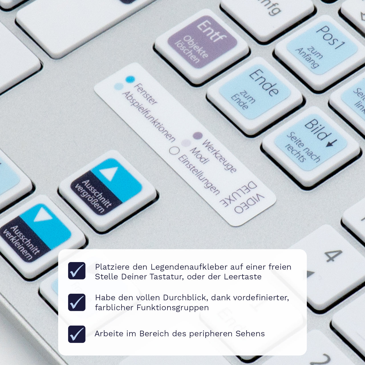 Video Deluxe Tastaturaufkleber Legendenaufkleber für PC mit deutschen Shortcuts/Tastaturbefehlen/Tastaturkürzeln | TasTutor