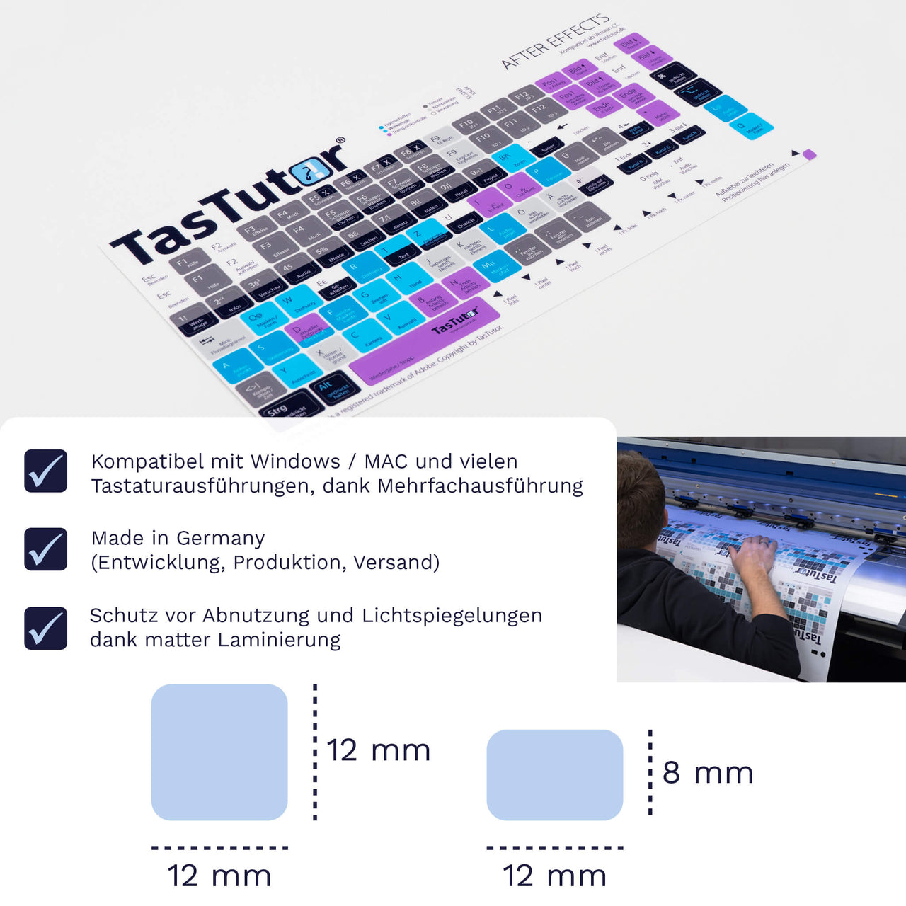 After Effects Tastaturaufkleber Aufkleber Bogen für PC/MAC mit deutschen Shortcuts/Tastaturbefehlen/Tastaturkürzeln | TasTutor