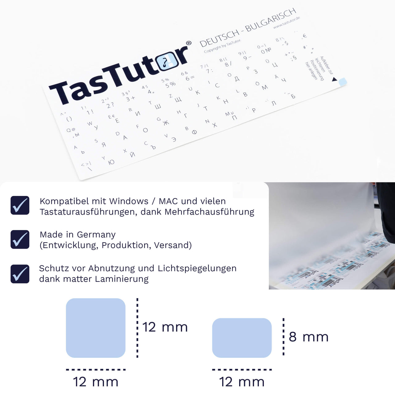 Bulgarische Tastaturaufkleber Aufkleber Bogen für PC/MAC mit deutschen Shortcuts/Tastaturbefehlen/Tastaturkürzeln | TasTutor