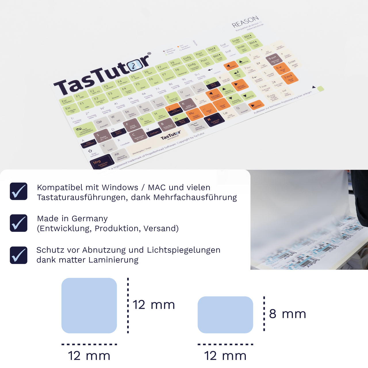 Reason Tastaturaufkleber Aufkleber Bogen für PC/MAC mit deutschen Shortcuts/Tastaturbefehlen/Tastaturkürzeln | TasTutor