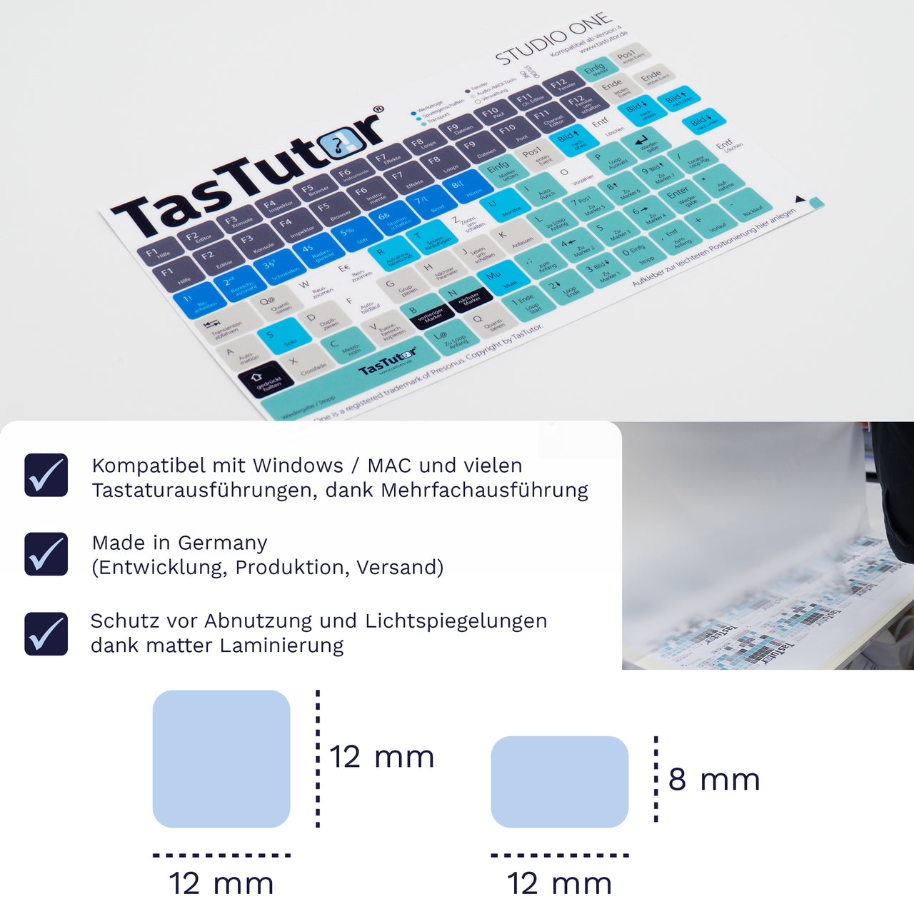 Studio One Tastaturaufkleber Aufkleber Bogen für PC/MAC mit deutschen Shortcuts/Tastaturbefehlen/Tastaturkürzeln | TasTutor