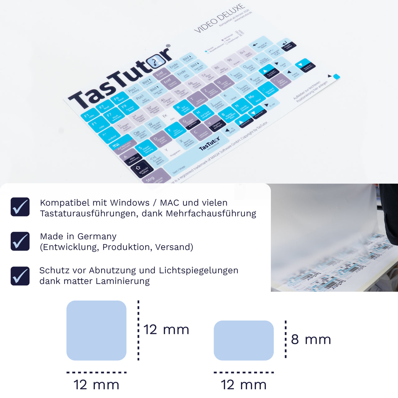 Video Deluxe Tastaturaufkleber Aufkleber Bogen für PC mit deutschen Shortcuts/Tastaturbefehlen/Tastaturkürzeln | TasTutor